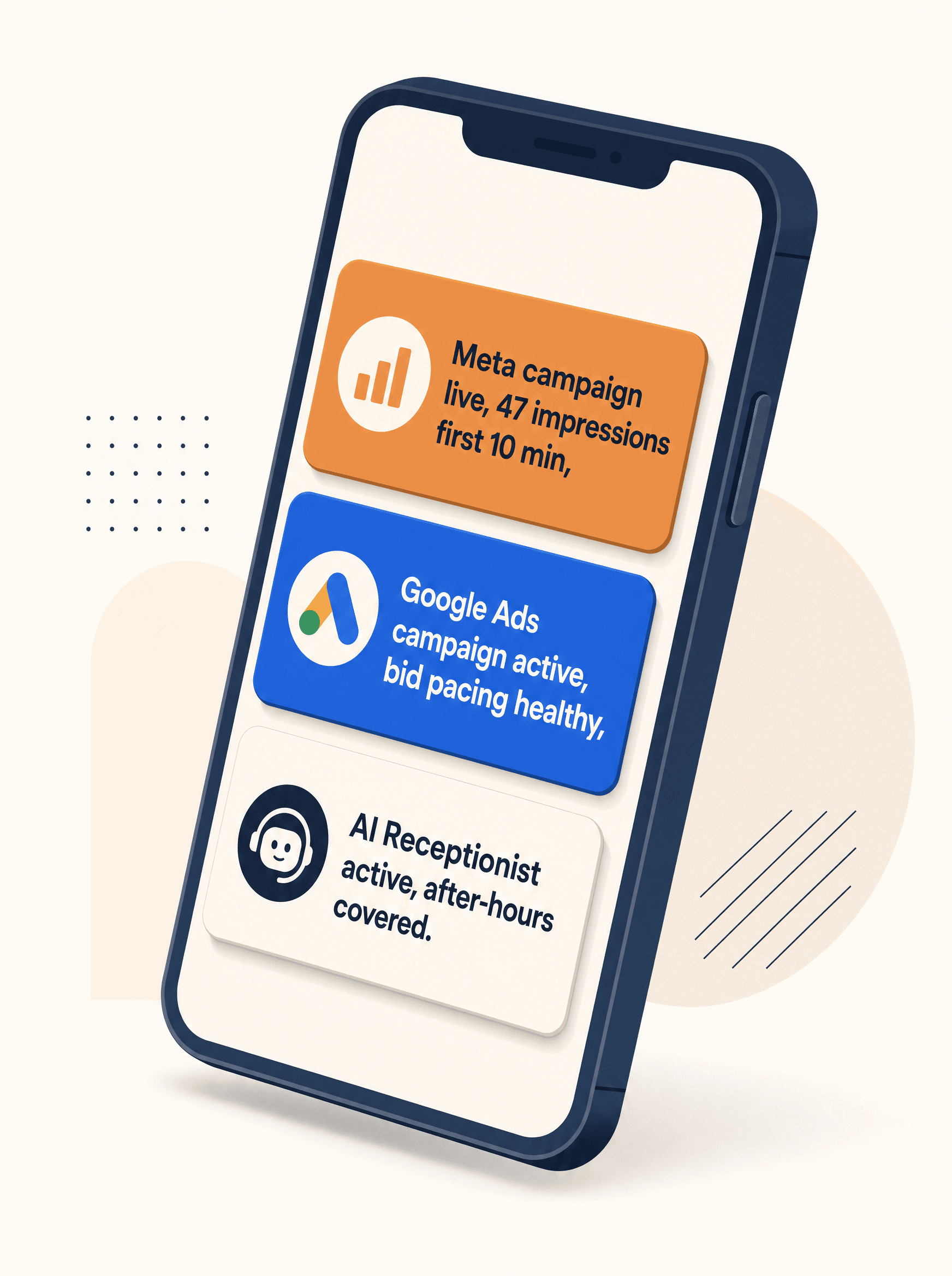 Illustration of a stylized phone showing multi-channel campaign coordination