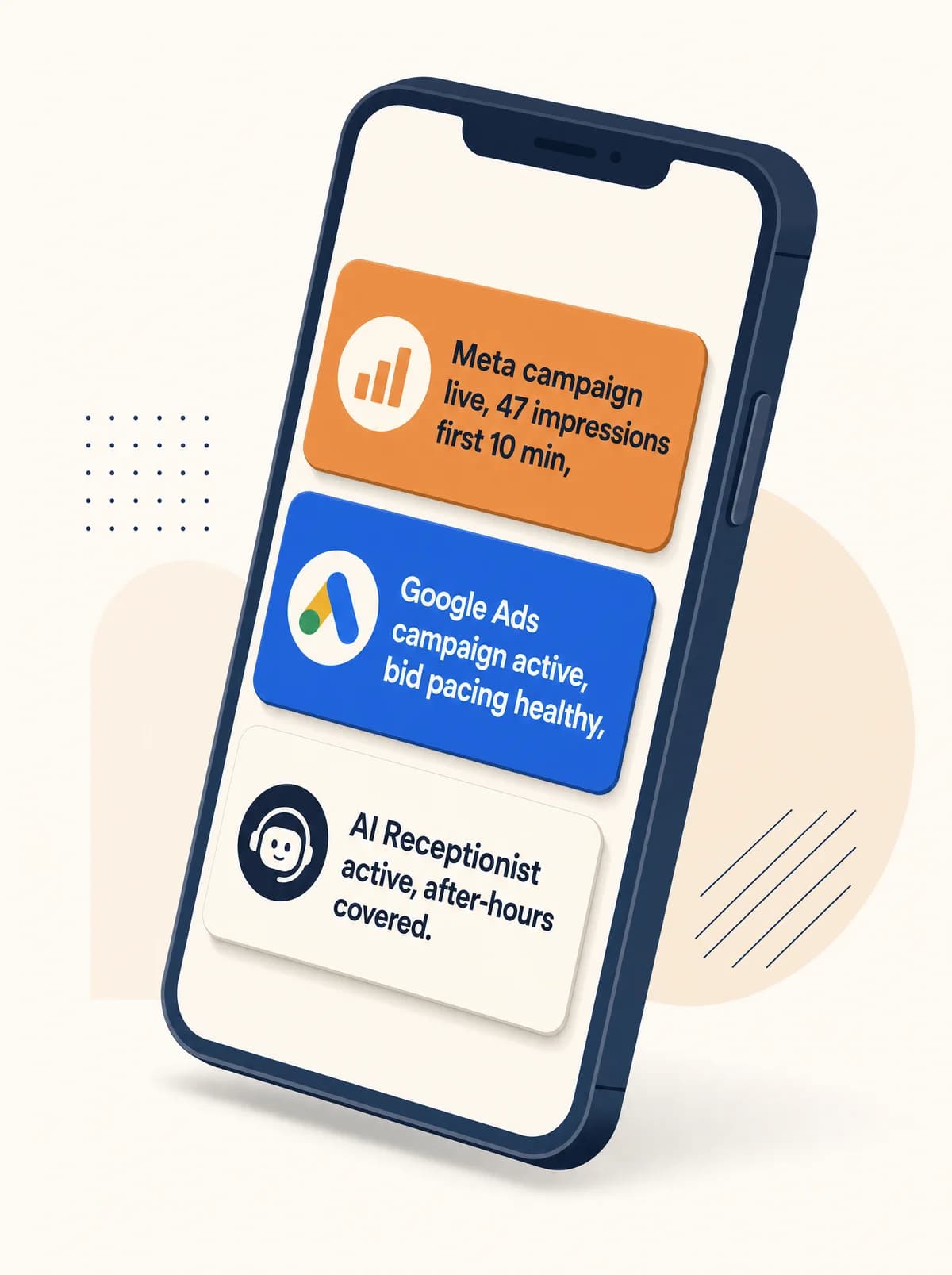 Illustration of a stylized phone showing multi-channel campaign coordination